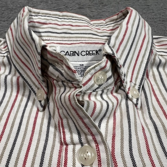 Vintage Cabin Creek Button Down Shirt Women's 12 White Striped Long Sleeve - Picture 5 of 13